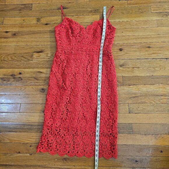 J Crew Guipure Lace Sheath Dress Red Spaghetti Strap 4 - Picture 7 of 10